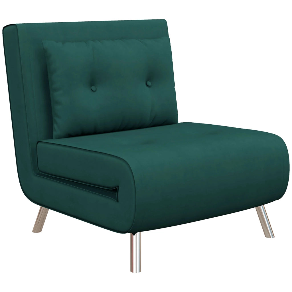 Poltrona letto 3 in 1 con schienale regolabile, cuscino e gambe in acciaio, in poliestere verde scuro