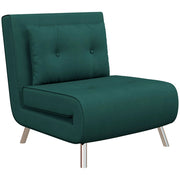Poltrona letto 3 in 1 con schienale regolabile, cuscino e gambe in acciaio, in poliestere verde scuro