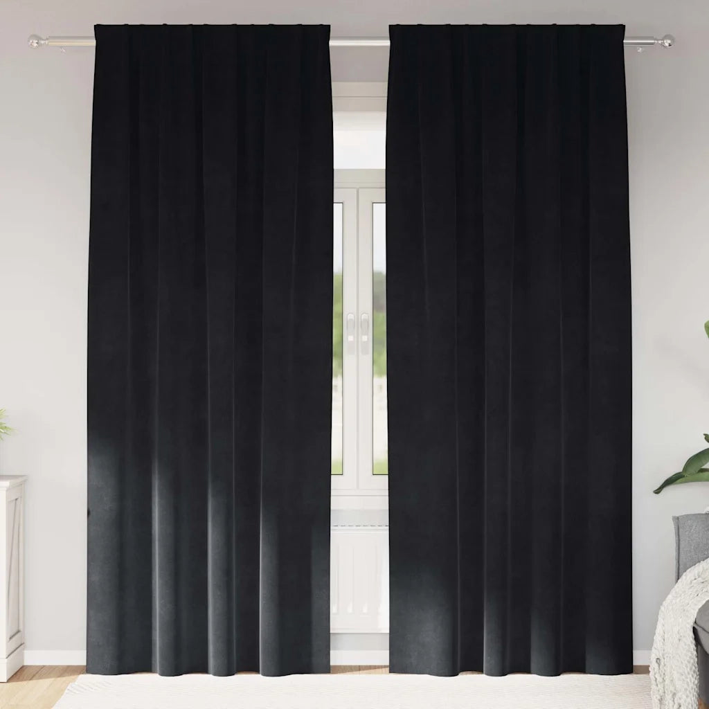Tende Oscuranti | Tende Blackout 2 pz Nero 140 x 225 cm Velluto