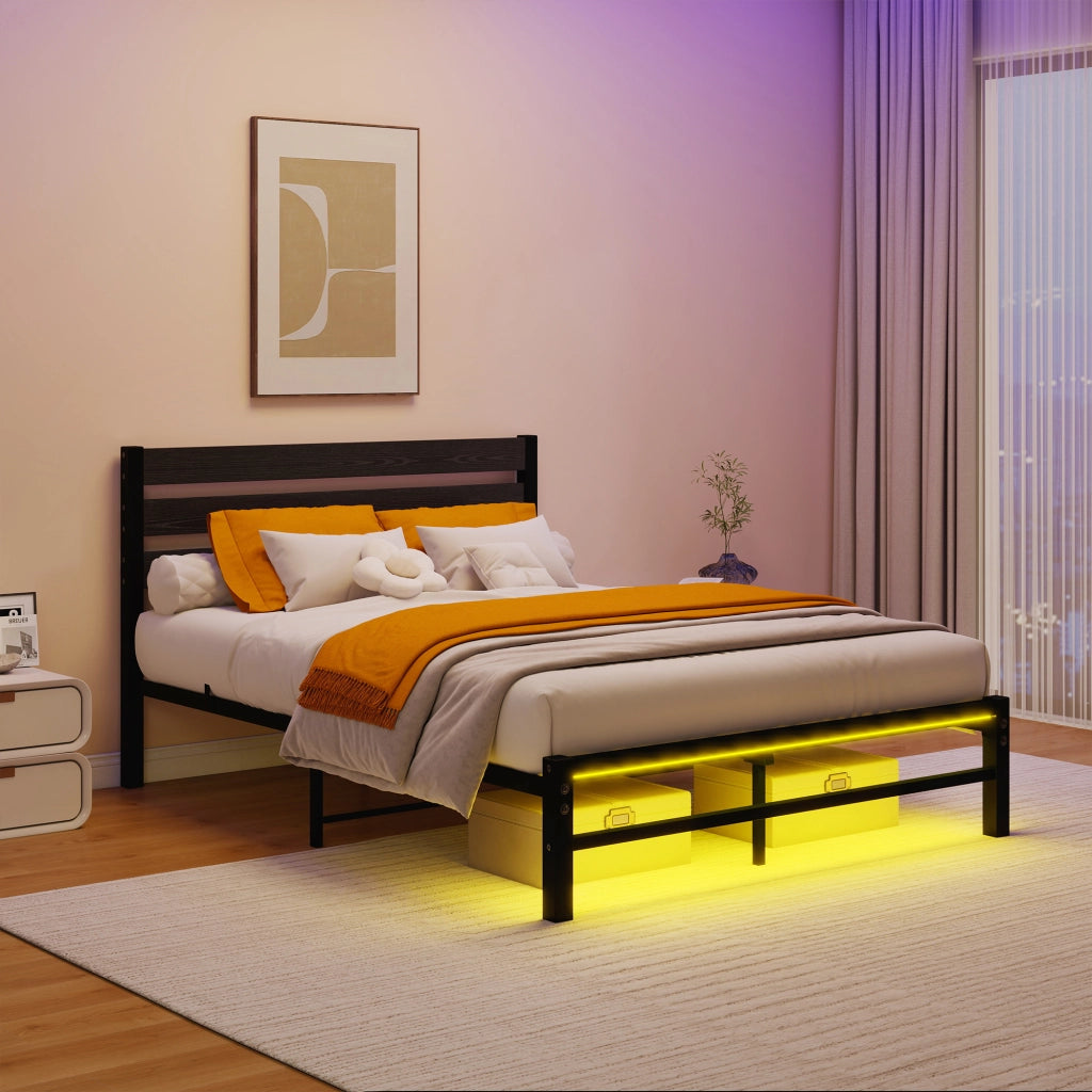 letto con testata in mdf e metallo nero 140 x 200 cm