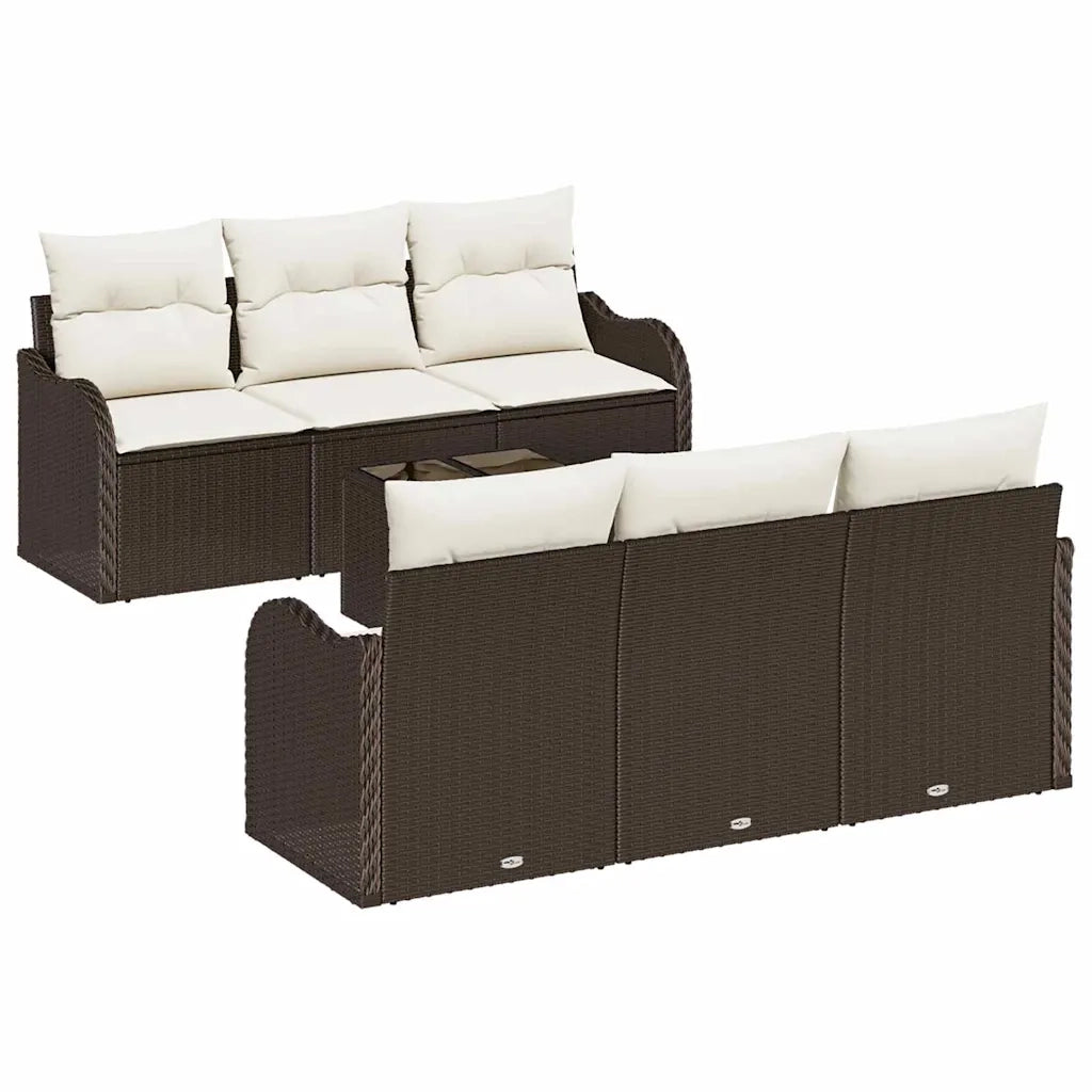 Set Divano da Giardino con cuscino 7 pcs Marrone e Crema