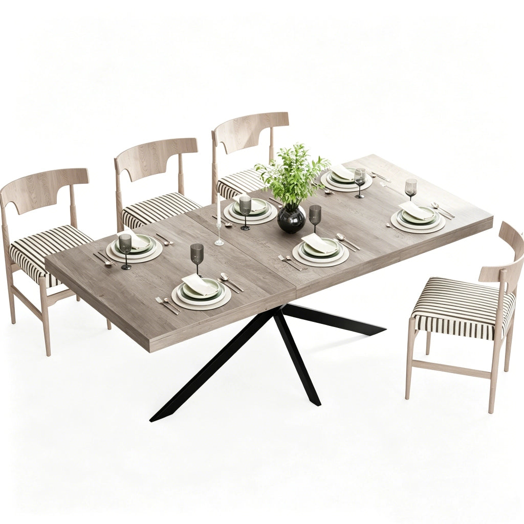 Tavolo da pranzo allungabile da 140 a 180 cm in MDF e metallo grigio per 4 a 6 persone con contenitore
