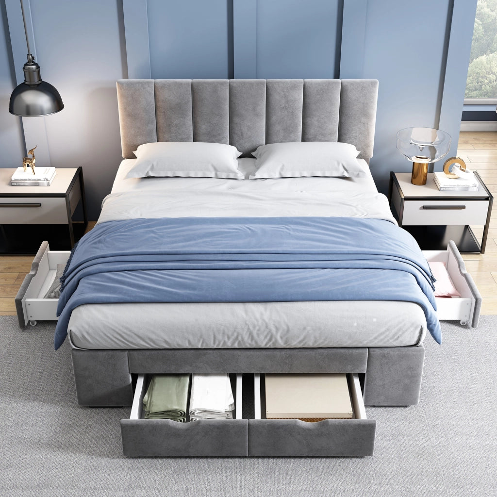 letto imbottito velluto grigio 142 x 203.5 cm