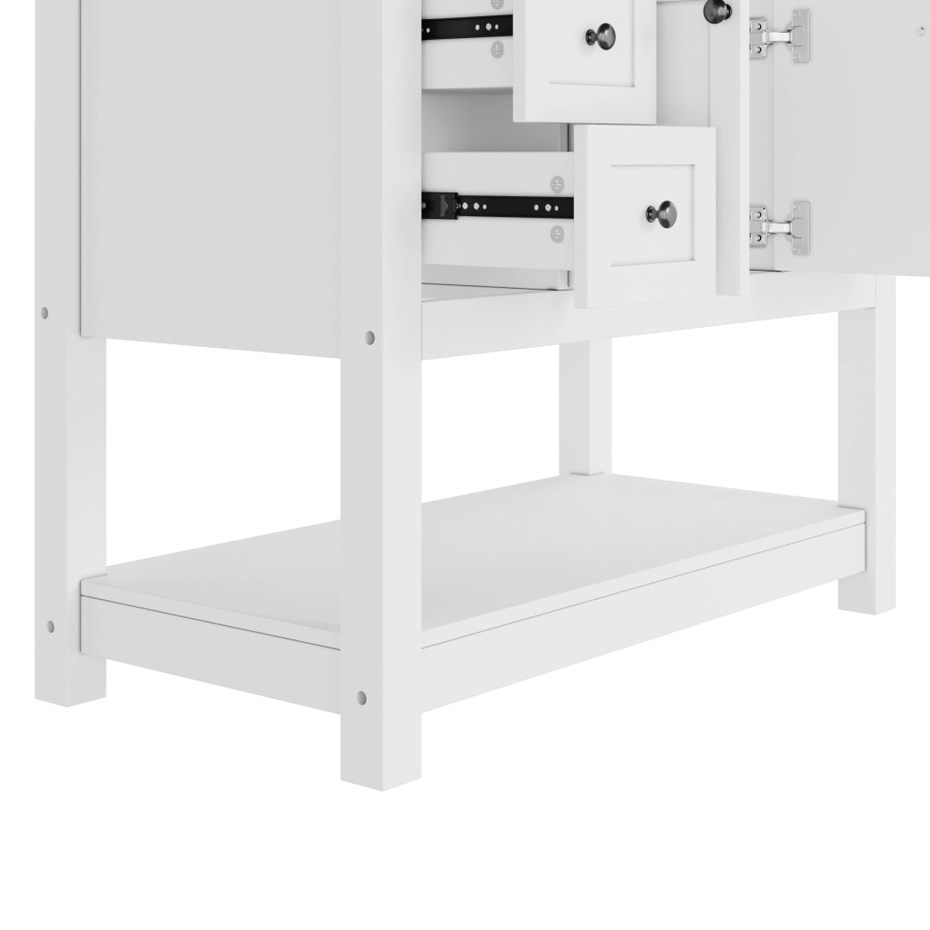 Mobile sottolavabo autoportante con lavabo in ceramica 6 cassetti anta doppia ripiano MDF bianco 91,5 × 46,5 × 90 cm