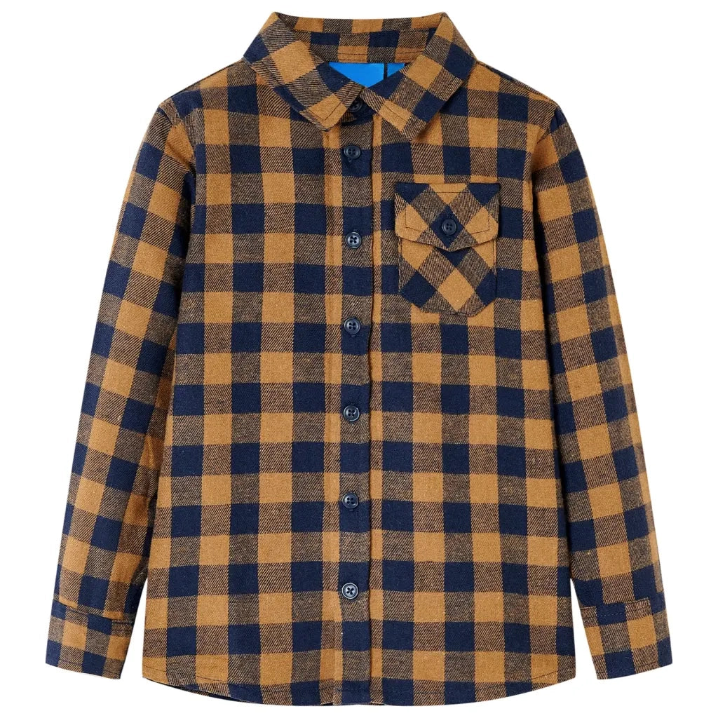 Camicia a Quadri da Bambino Cognac e Blu 116 12956