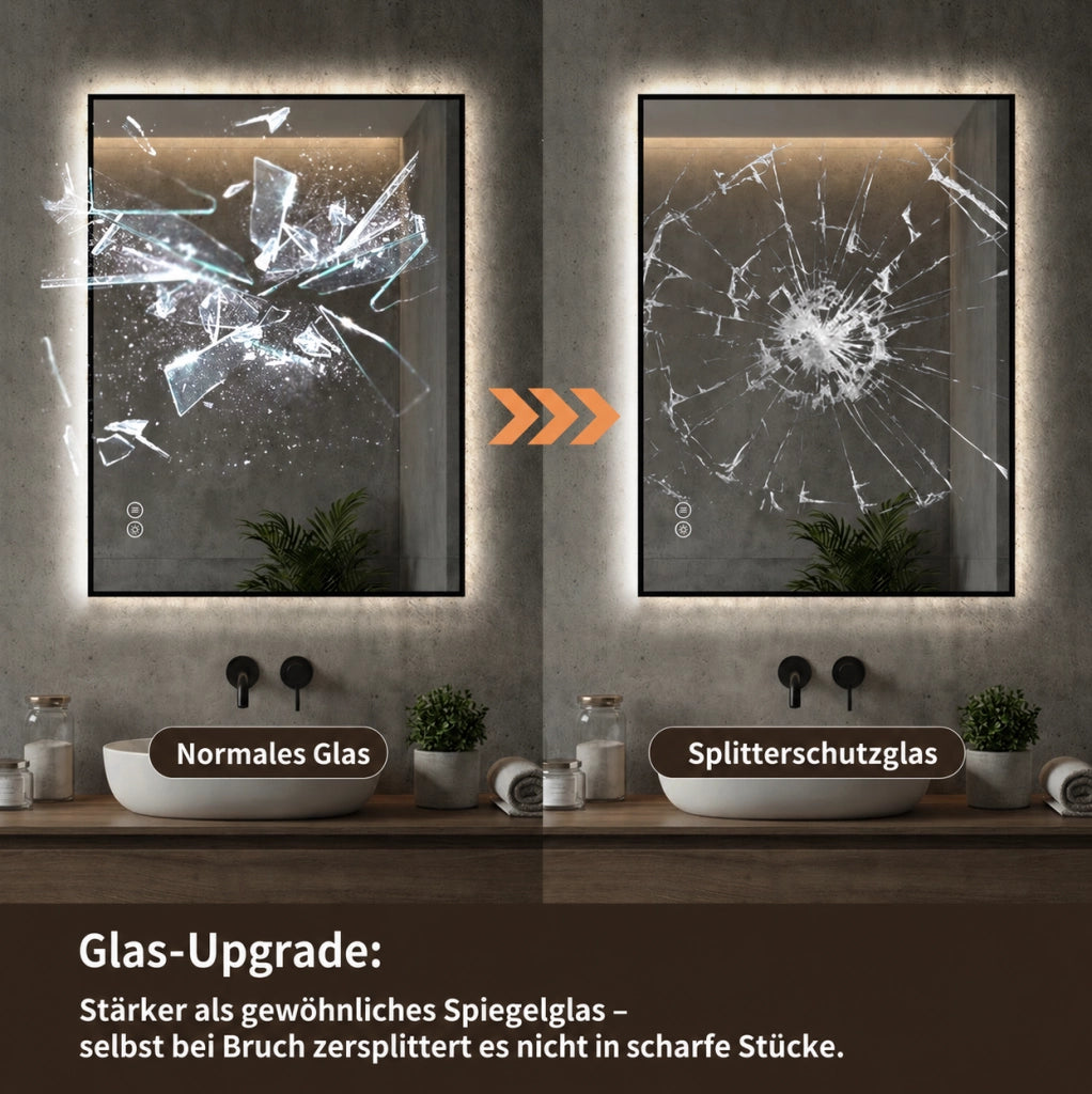 Specchio da bagno LED 50x70 cm con cornice in alluminio, retroilluminato, antiappannamento, 3 temperature luce, dimmerabile e funzione memoria
