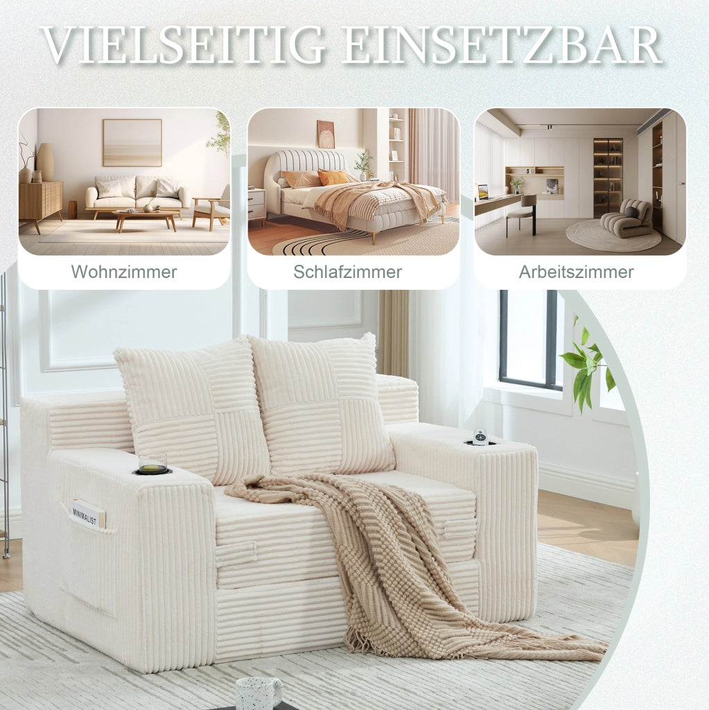 DIVANO Pouf in Velluto a Coste Beige 151x133x64 cm con 2 Cuscini