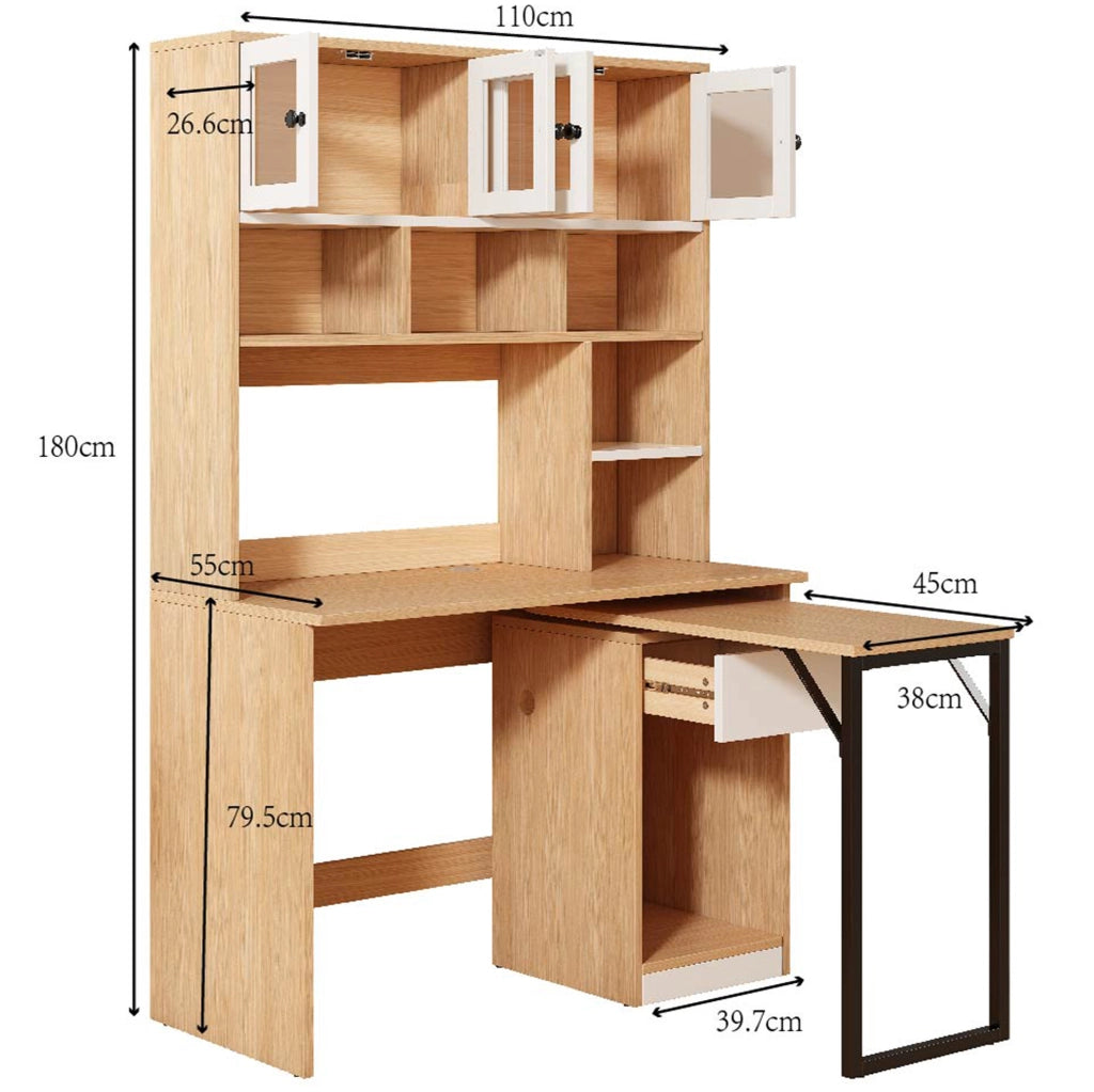 Scrivania girevole con colonna in MDF, bianco naturale, 180 cm