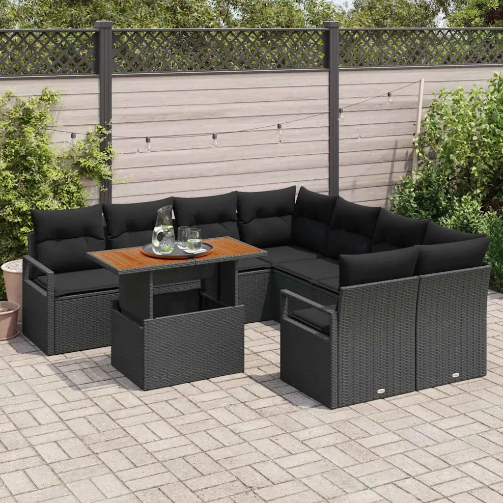 Set Divano da Giardino con archiviazione 9 pcs Nero Poly Rattan