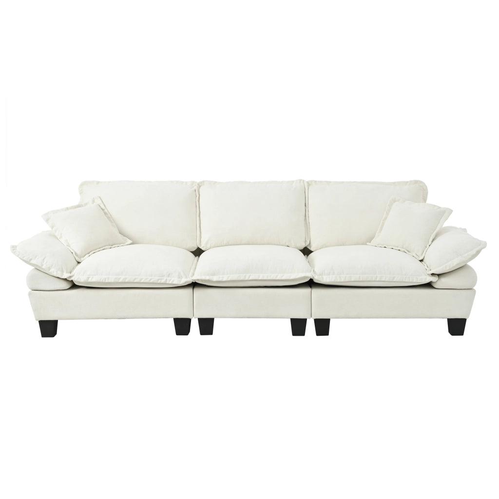 Divano 3 Posti in Ciniglia con Braccioli Curvi; Design Compatto; Beige