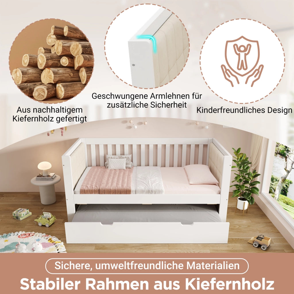 Letto con letto estraibile 90 × 200 cm con secondo letto 90 × 190 cm in legno bianco con rete a doghe