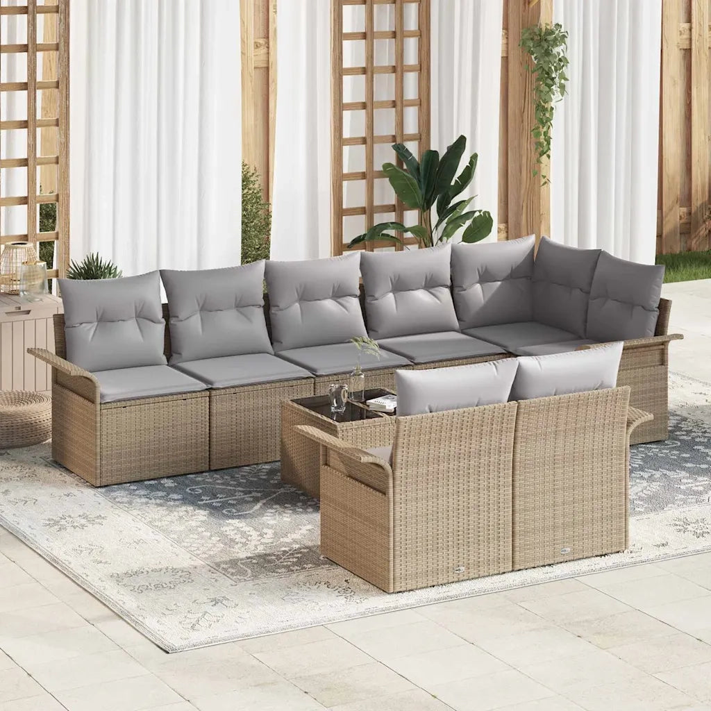 Set Divano da Giardino con cuscino 9 pcs Beige Poly Rattan 3345420