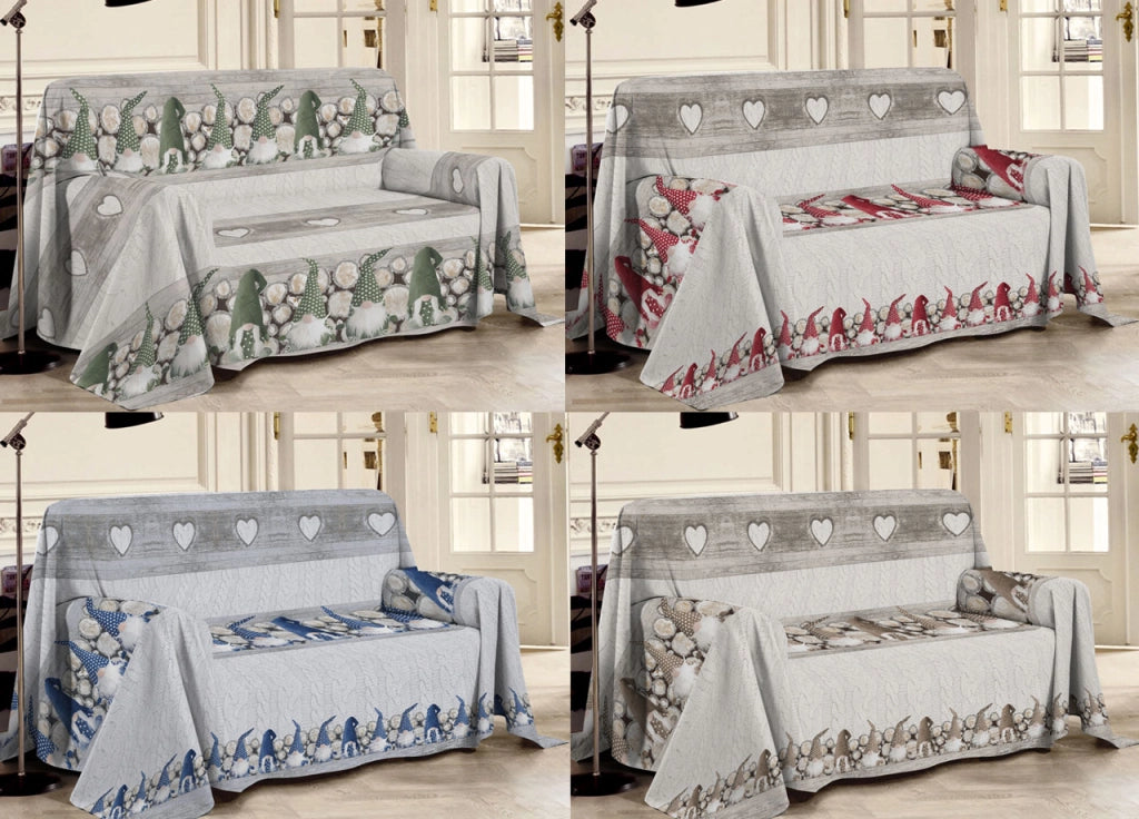 Telo Arredo Multiuso Linea Pensieri Delicati In 100% Cotone Disegno Gnomi - Matrimoniale - Blu