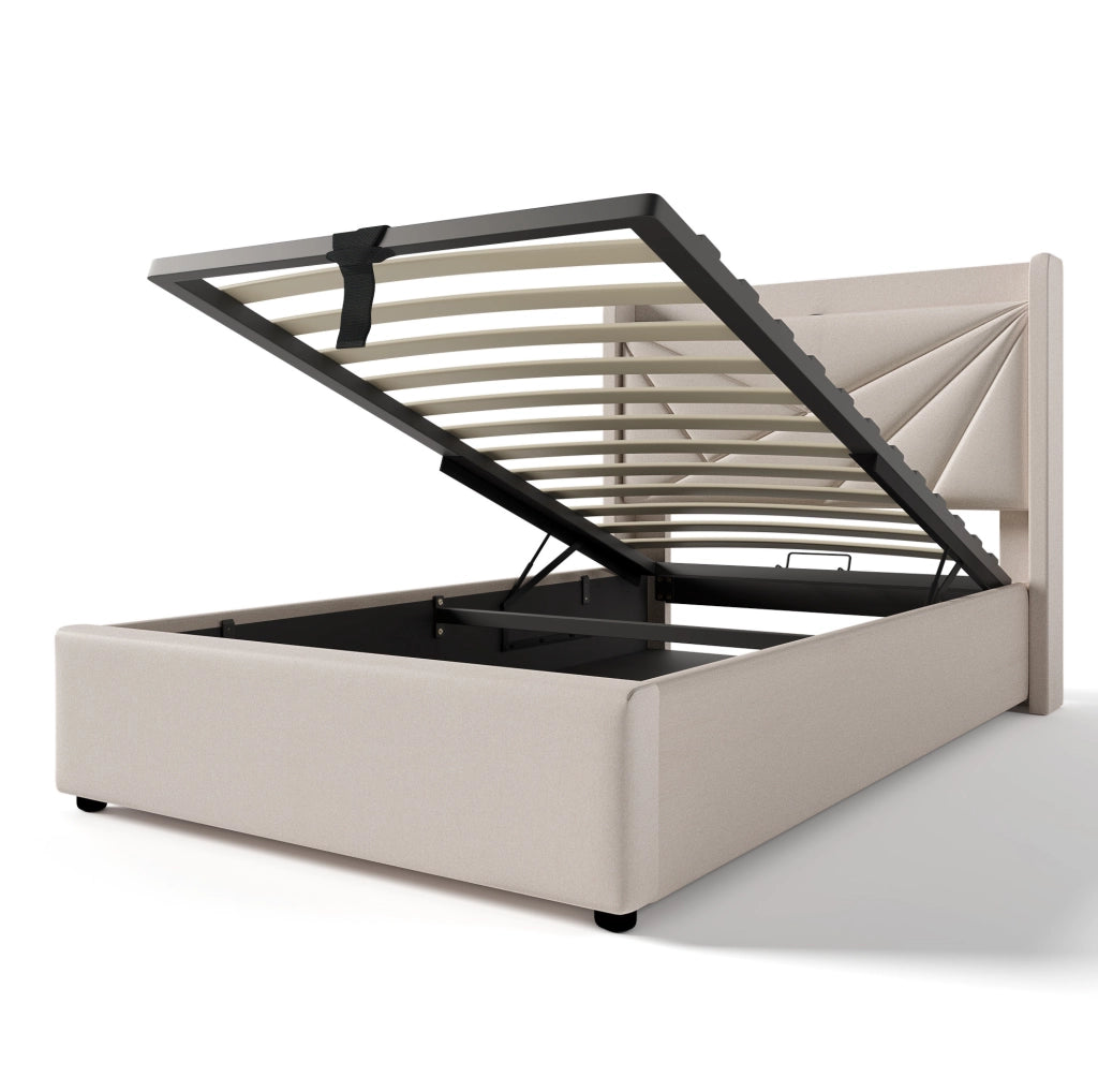 Letto singolo imbottito con contenitore e testiera USB Tipo C 90x200 cm senza materasso