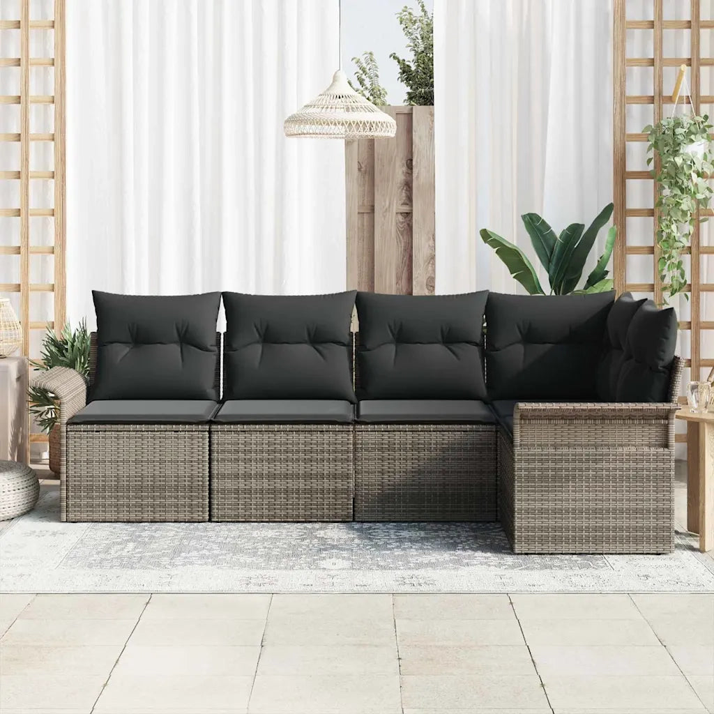 Set Divano da Giardino 5 pcs Grigio polyrattan