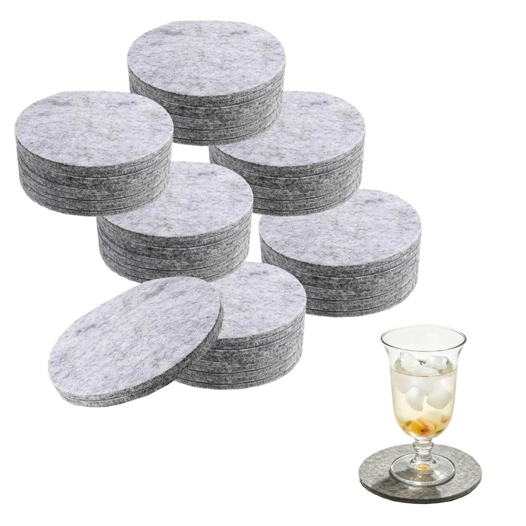30 sottobicchieri rotondi in feltro, grigi, diametro 10 cm, spessore 0,3 cm