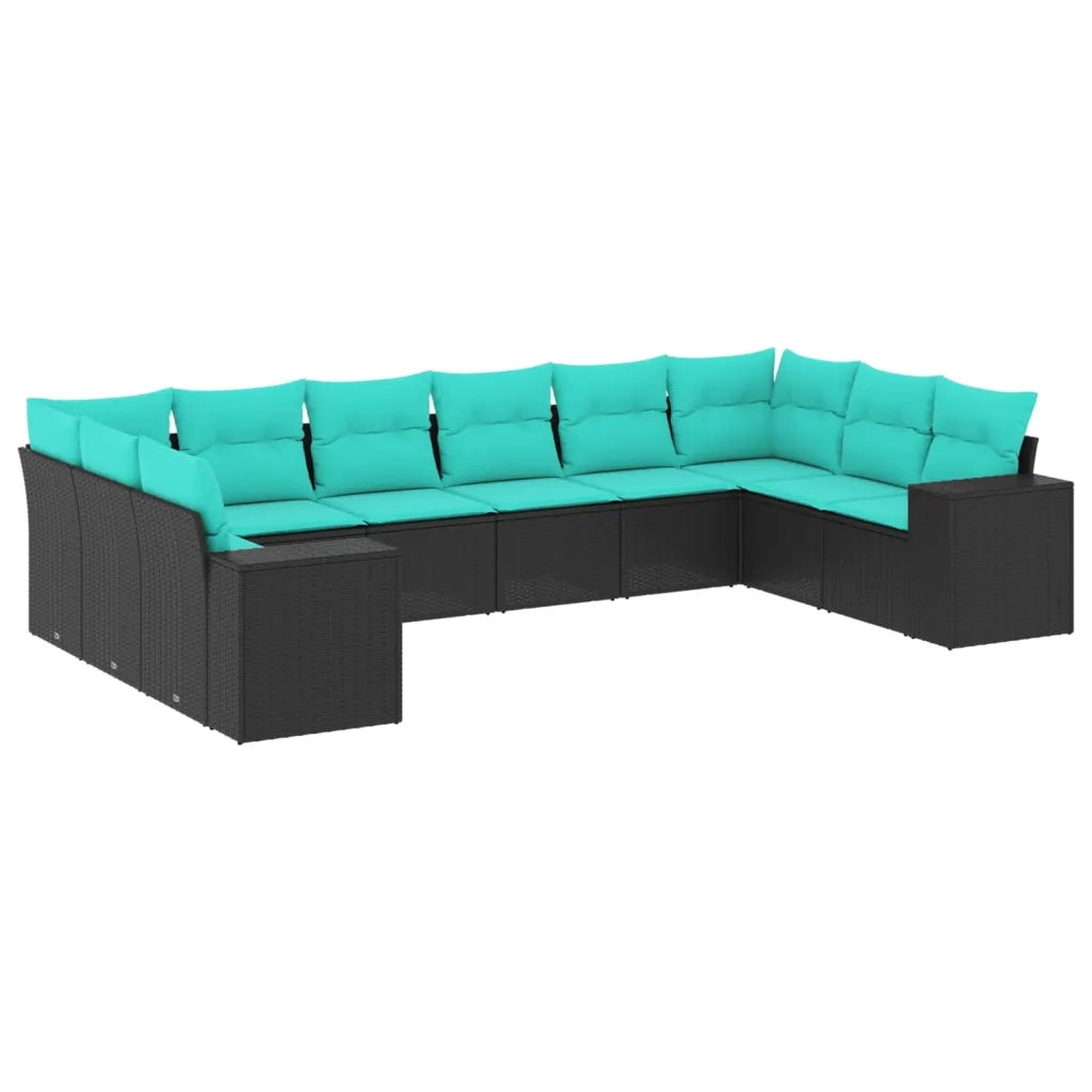 Set Divani da Giardino 10 pz con Cuscini Nero in Polyrattan 3223066