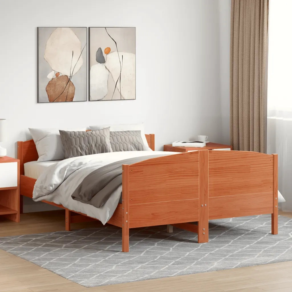 Letto senza Materasso-Struttura Letto Marrone Cera 135x190 cm in Legno di Pino 141776