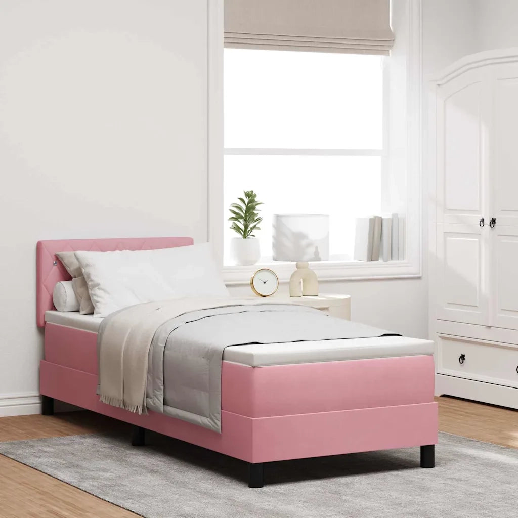 Letto a Sorgente LED con materasso Rosa 80 x 200 cm Velluto