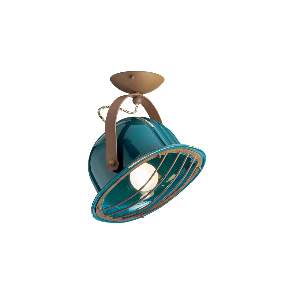 Plafoniera Vintage Industrial Ferro E Ceramica Verde 1 Luce E27