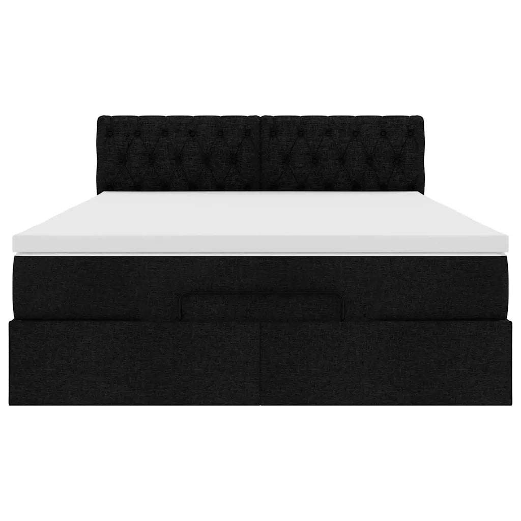 Pouf Letto con Materasso Nero 140x200 cm in Tessuto