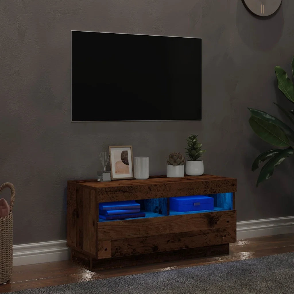 Mobile TV | Armadietto TV | Mobile Porta TV con LED Legno Antico 80x35x40 cm Multistrato