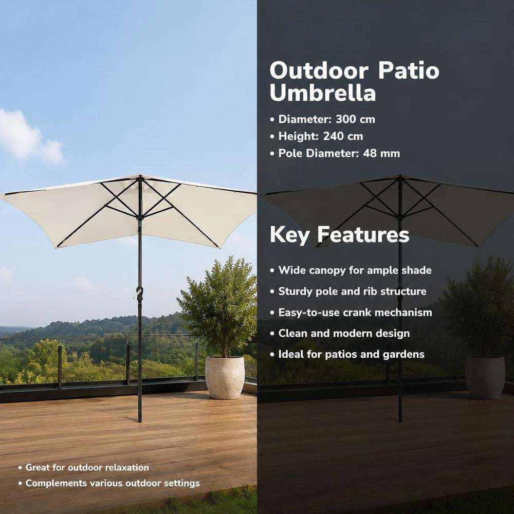 Parasol With LEDs And Steel Mast, Sand White, 2x3 M