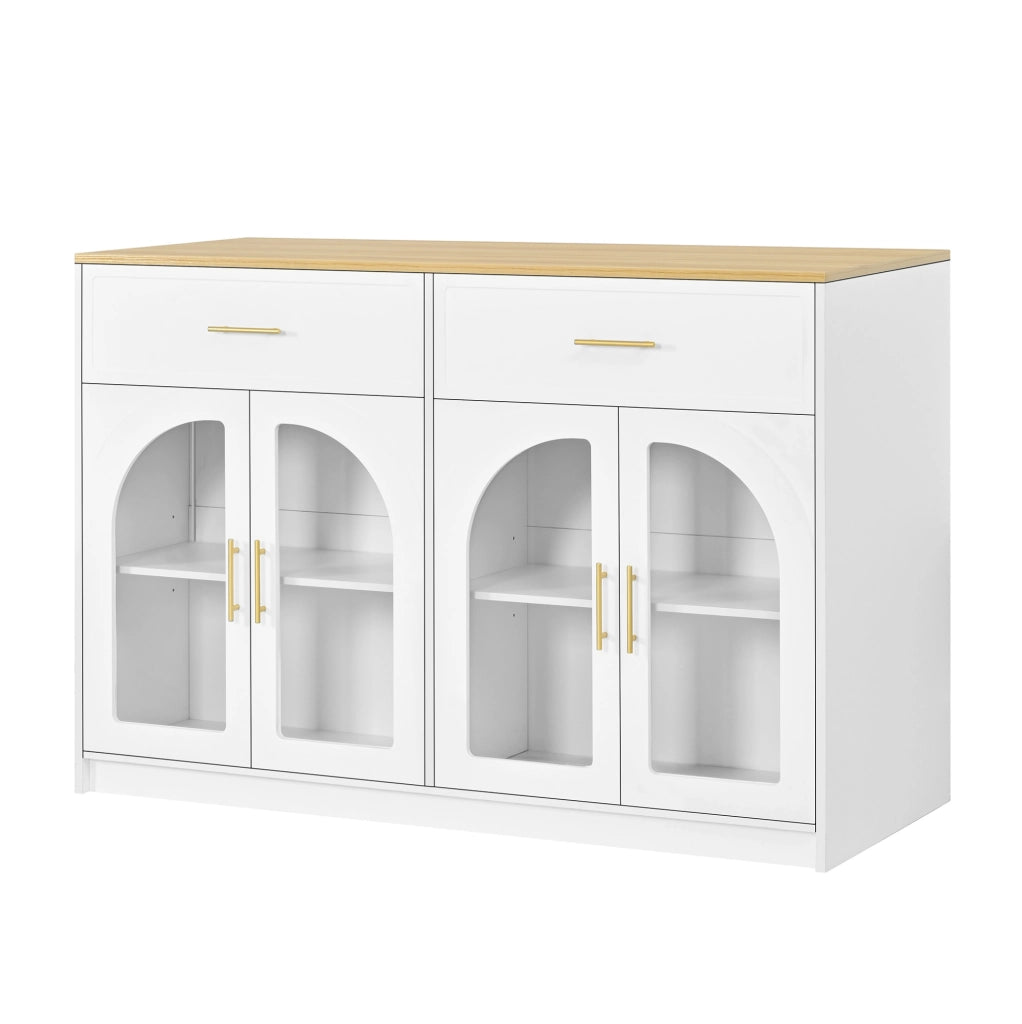 Isola cucina 135x55 cm con LED; 2 cassetti e ante in vetro bianca HOMVRA
