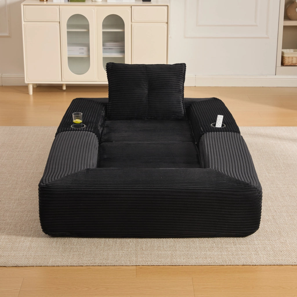 Divano letto 122x98x80 cm pieghevole in velluto a coste nero
