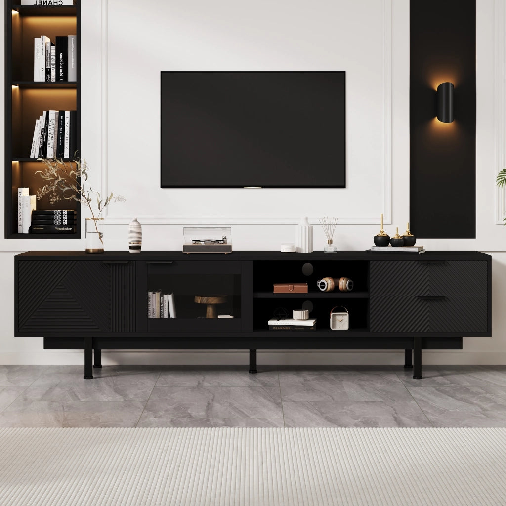 MOBILE TV 200x40x50,5 cm Nero in Truciolare con 2 ante e 2 cassetti