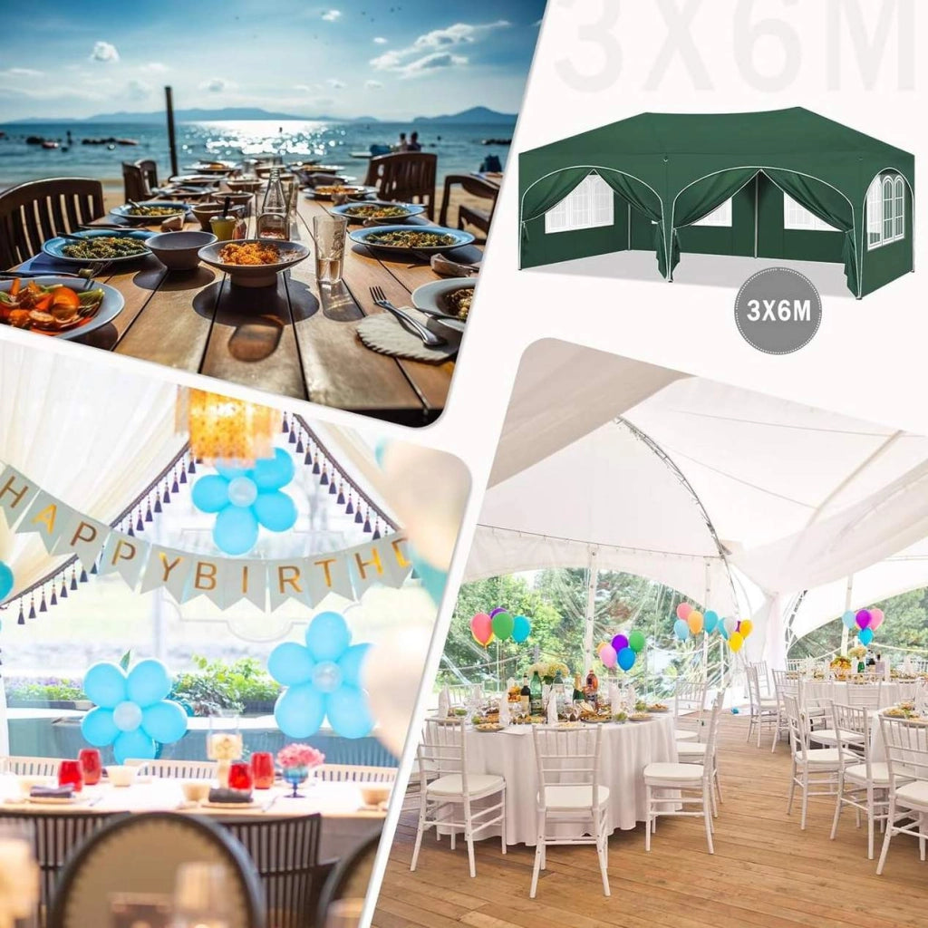 Gazebo pieghevole verde 3x6 m con 6 pareti laterali