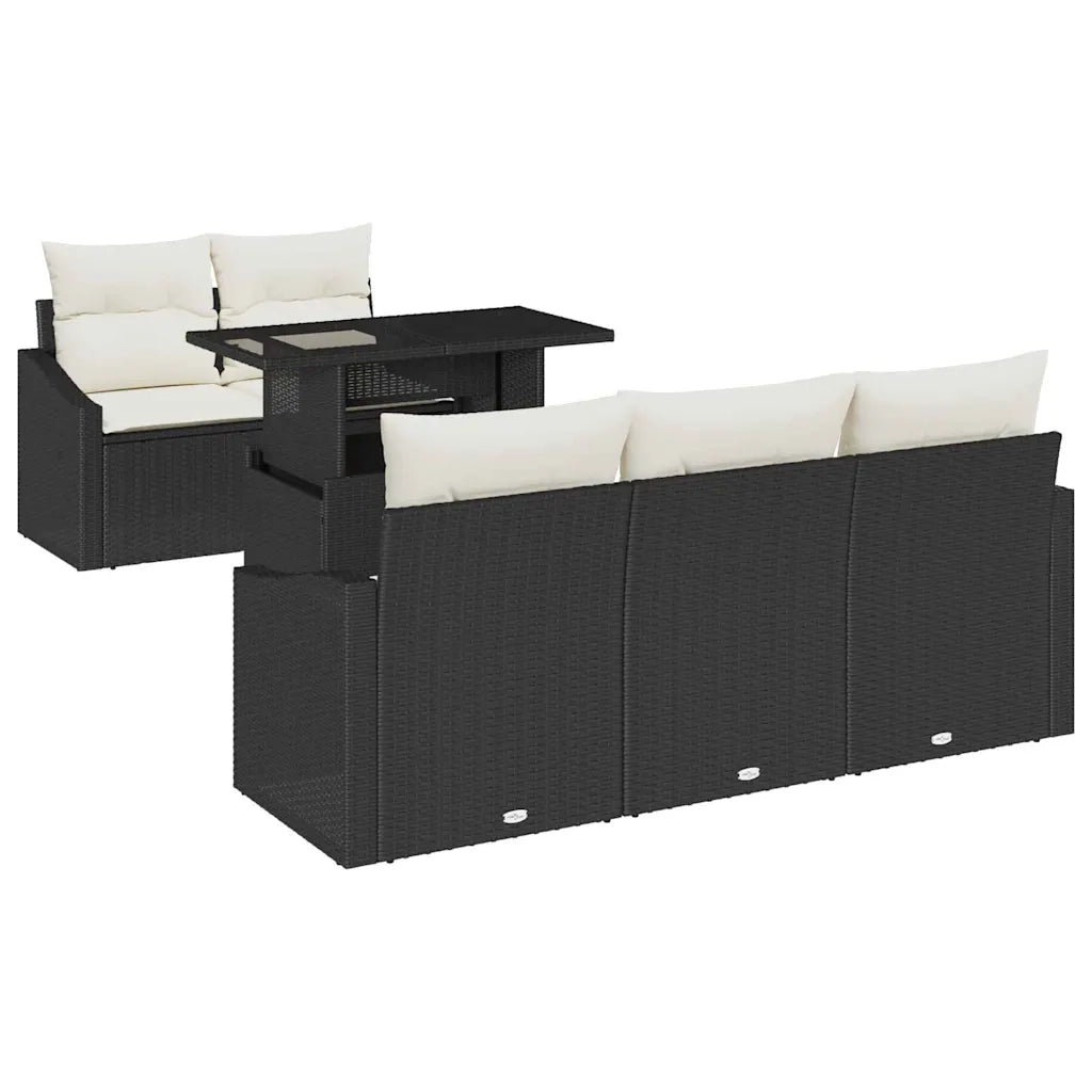 Set Divano da Giardino 6 pcs Nero e crema polyrattan