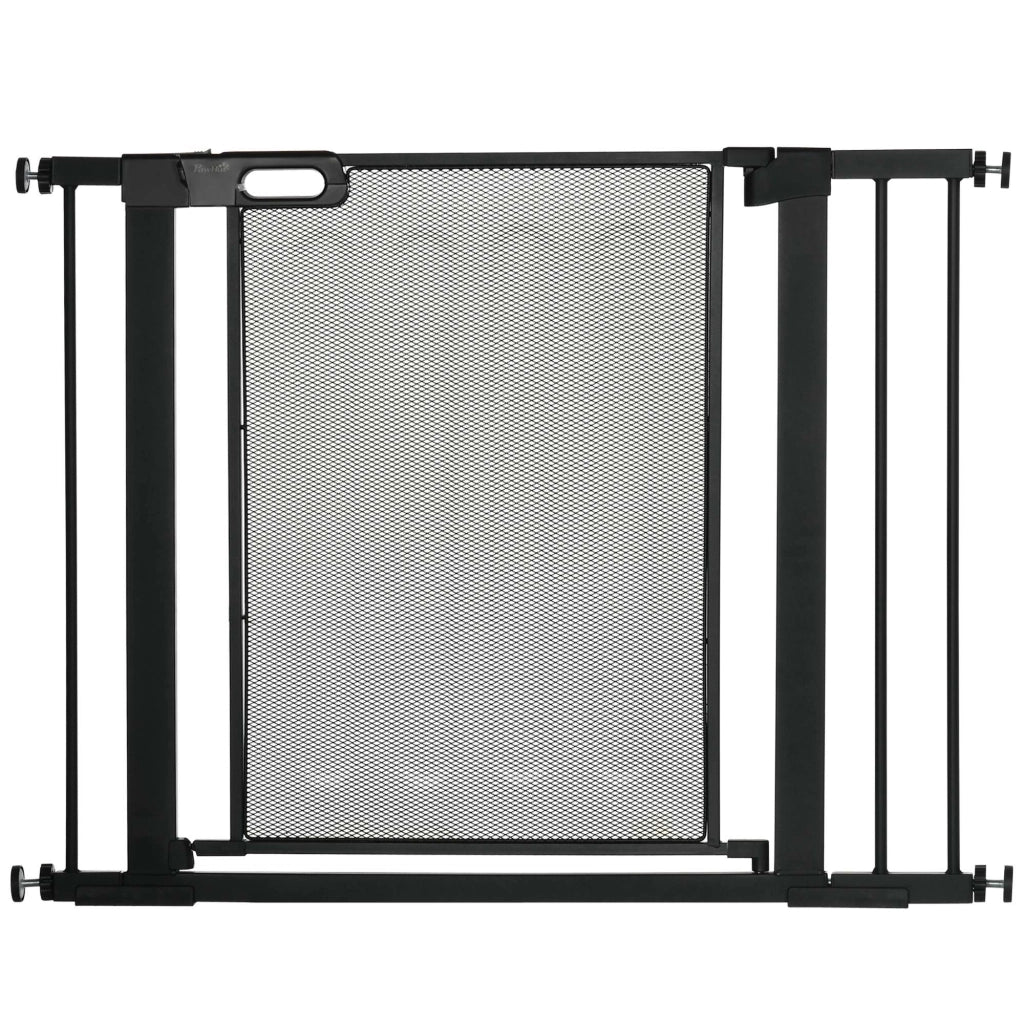 Cancelletto di sicurezza per cani in acciaio nero larghezza regolabile 75-103 cm con chiusura automatica bidirezionale