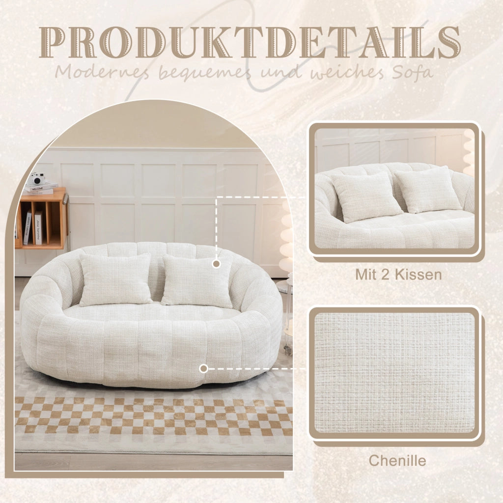 Pouf divano 2 posti in chenille beige 150x95x63 cm