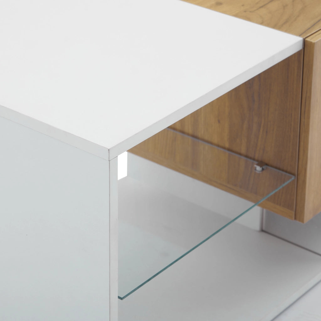Mobile TV bianco e rovere naturale 160 cm con due cassetti