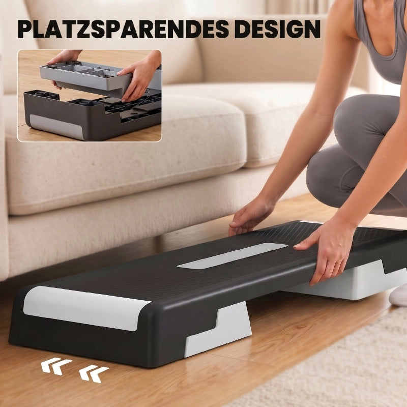 Pedana step regolabile in altezza, stepper aerobico fitness con 3 livelli (15/20/25 cm), tappetino antiscivolo, nero e grigio