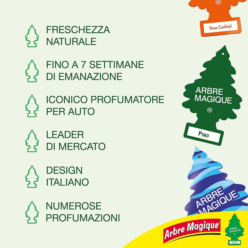 Profumatore Auto, Durata fino a 7 Settimane, Made in Italy, 6 Unità, Fruit Cocktail, Arbre Magique