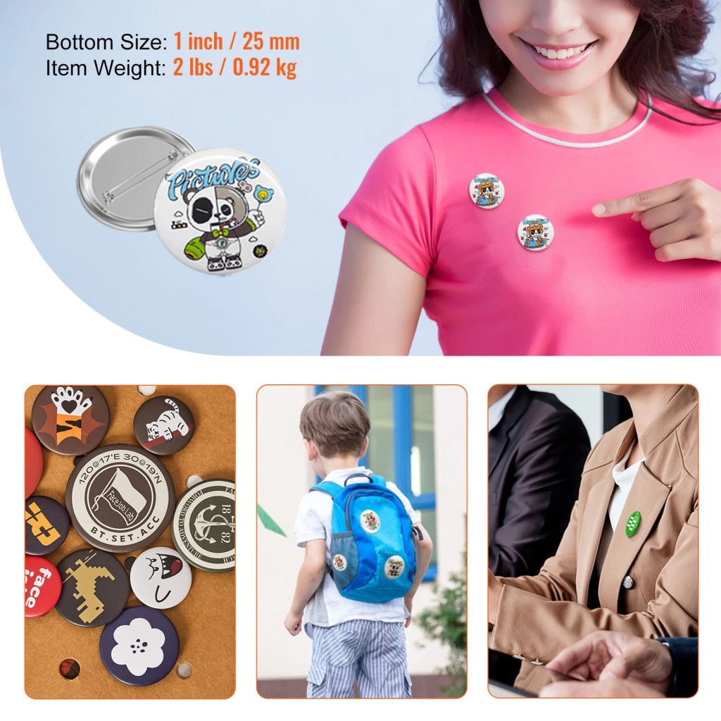 Kit 500 Pezzi Spille Badge Fai da Te Diametro 25mm in Metallo e Plastica per Bricolage Accessori Ricambio D25-250S+250J