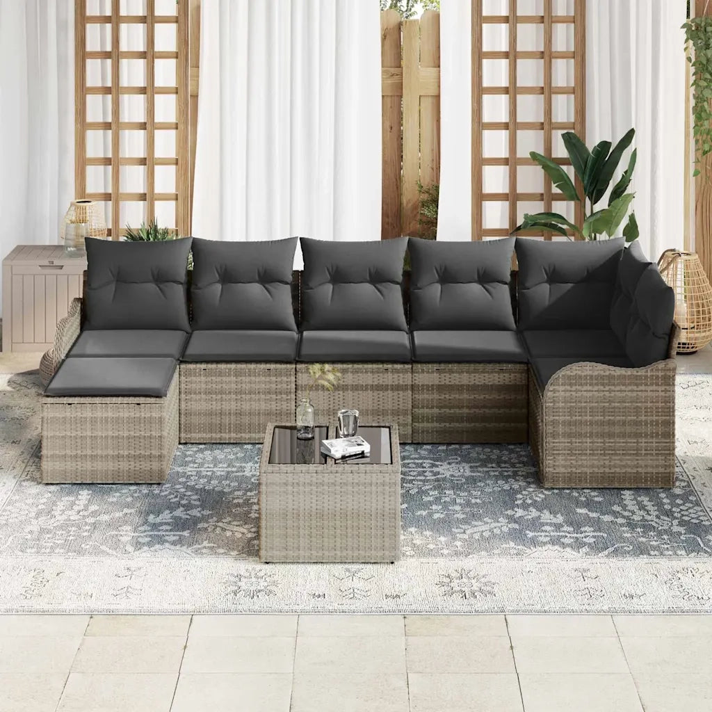 Set Divano da Giardino 8 pcs Grigio chiaro Poly Rattan