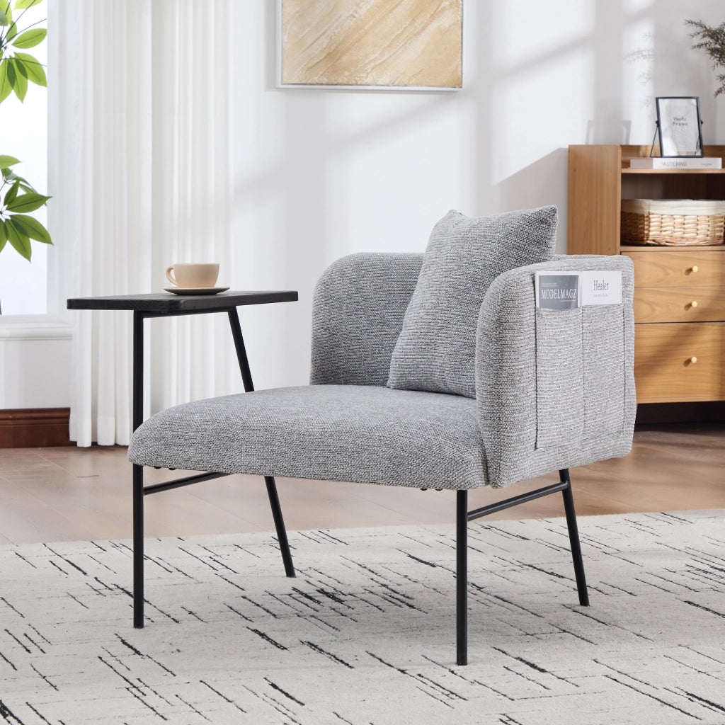 Poltrona singola moderna grigia in ciniglia con tavolino 86x72x71 cm