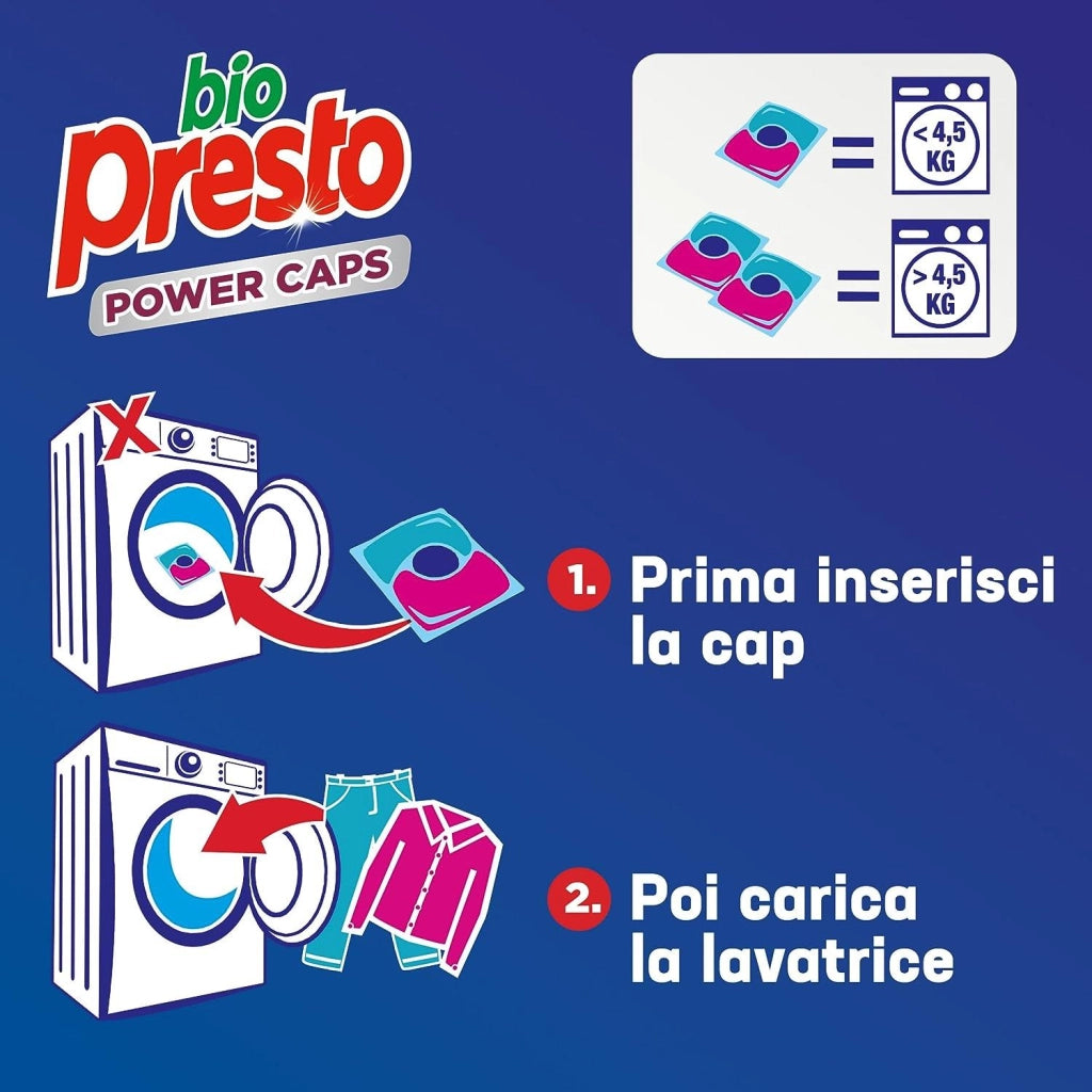 BIO PRESTO POWER CAPS COLOR DETERSIVO LAVATRICE PREDOSATO IN CAPSULE CONFEZIONE DA 54 LAVAGGI