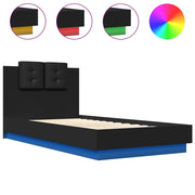 Letto singolo | Letto per adulti | Giroletto con Testiera e LED Nero 75x190 cm