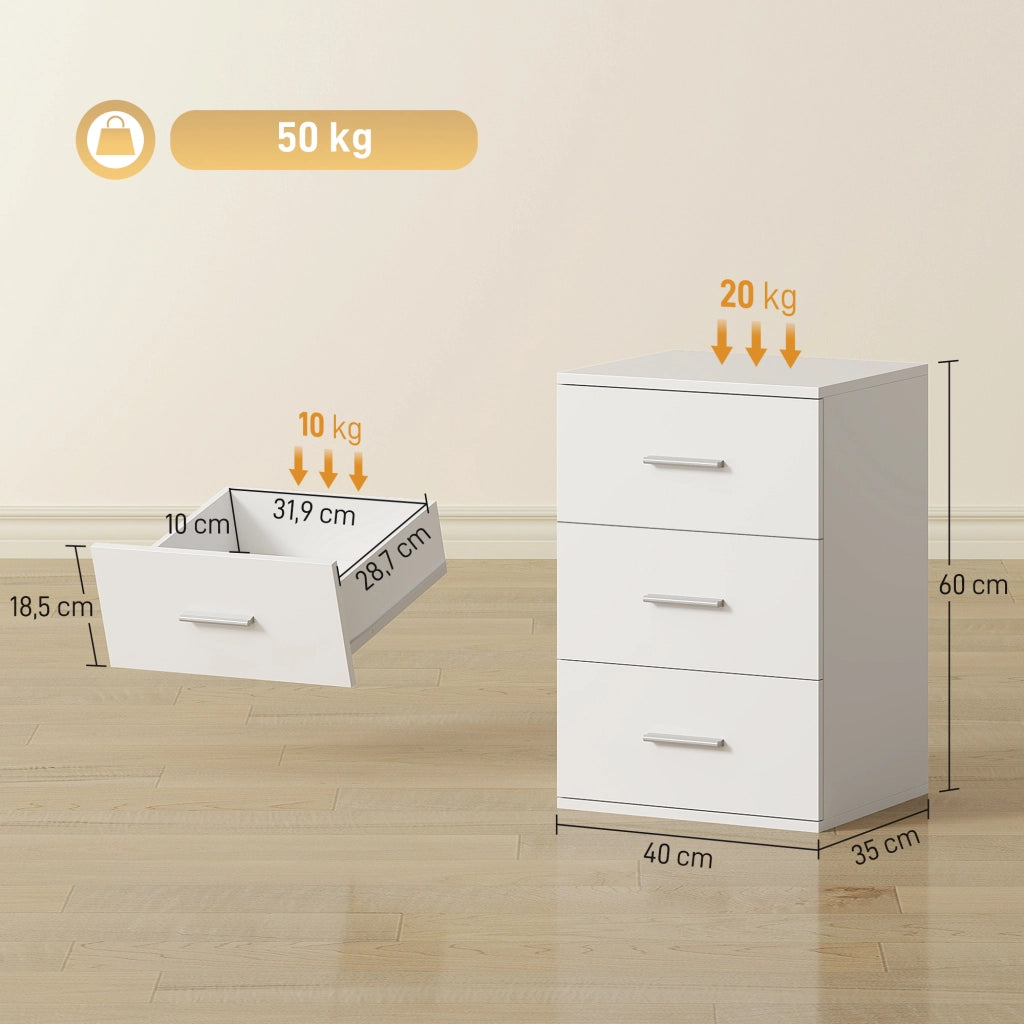 Comodino con 3 cassetti ¨C Xylo ¨C MDF bianco