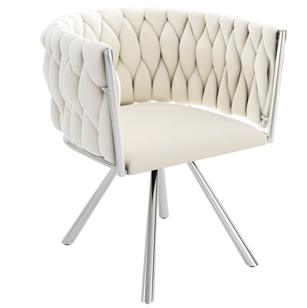 Set di 6 sedie da pranzo girevoli 360° in velluto beige con gambe in metallo argento