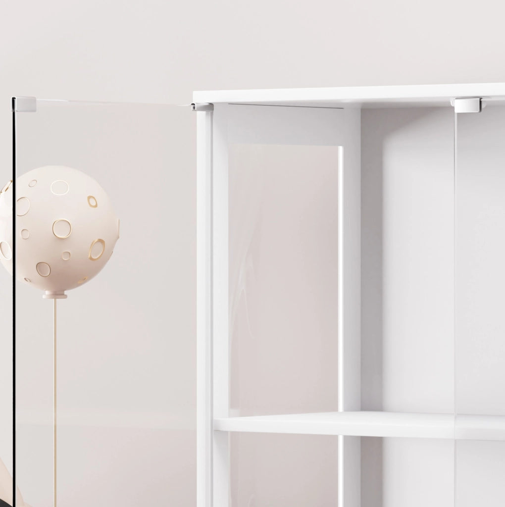 Vetrina in vetro a quattro piani bianca con LED e sensori, 80x35x165 cm, per soggiorno e ufficio