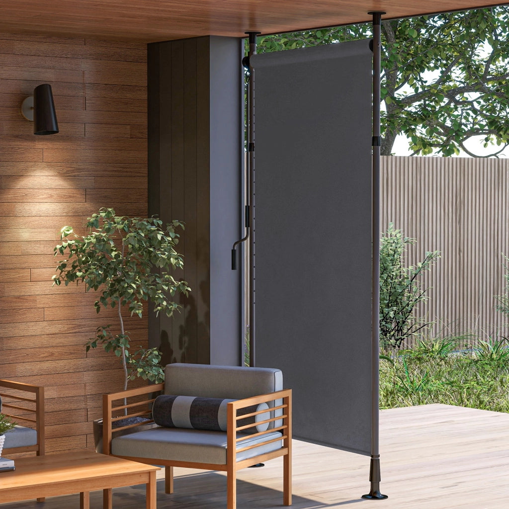 Tenda da sole verticale autoportante regolabile con manovella tela in poliestere grigio scuro 150 × 220-310 cm