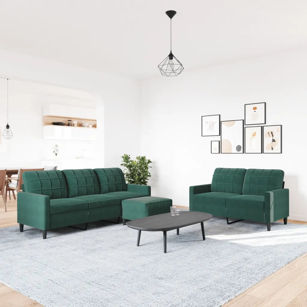Set di Divani 3 pz con Cuscini Verde scuro in Velluto