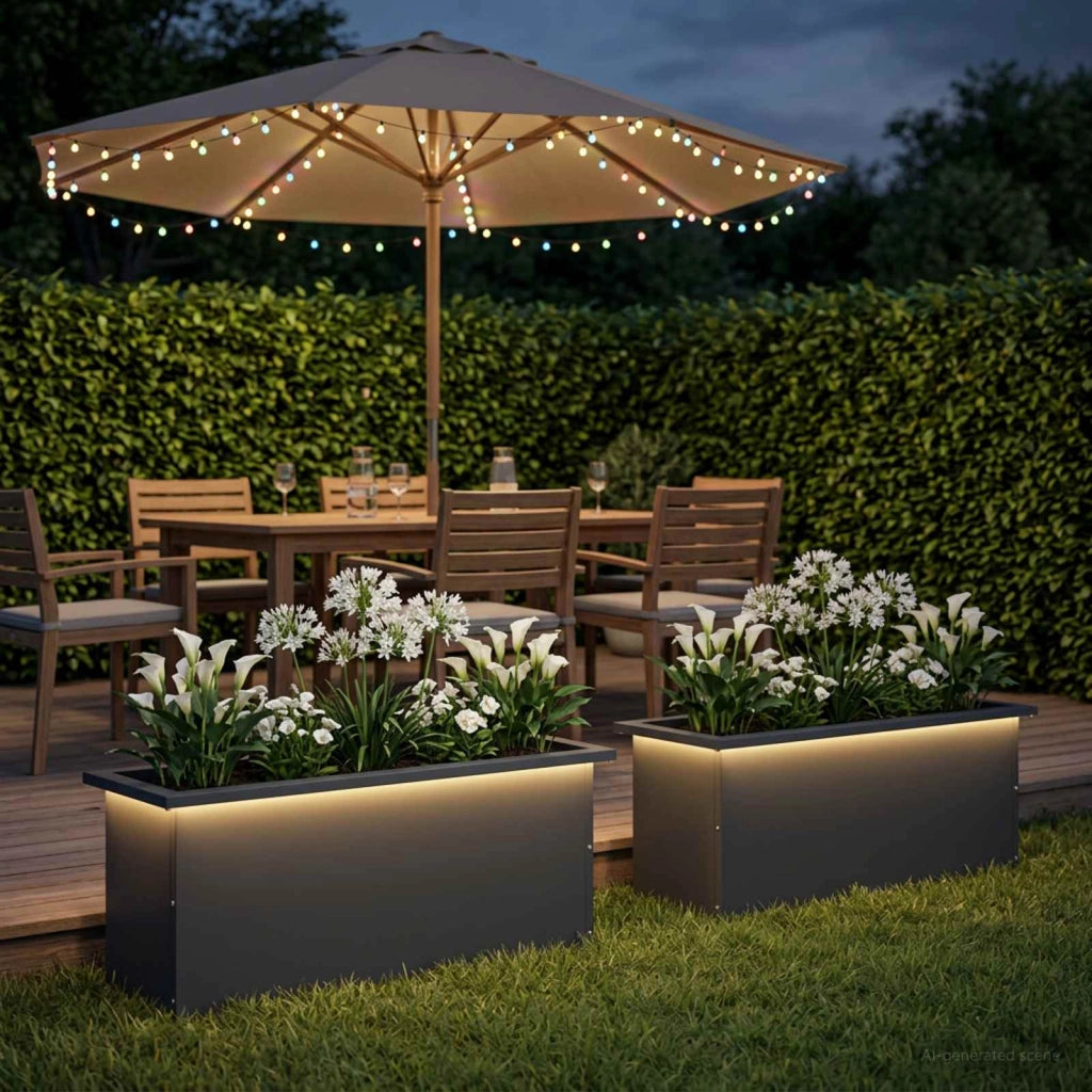 Fioriera da giardino con LED 2 pz Antracite 30 x 80 x 30 cm 8008103
