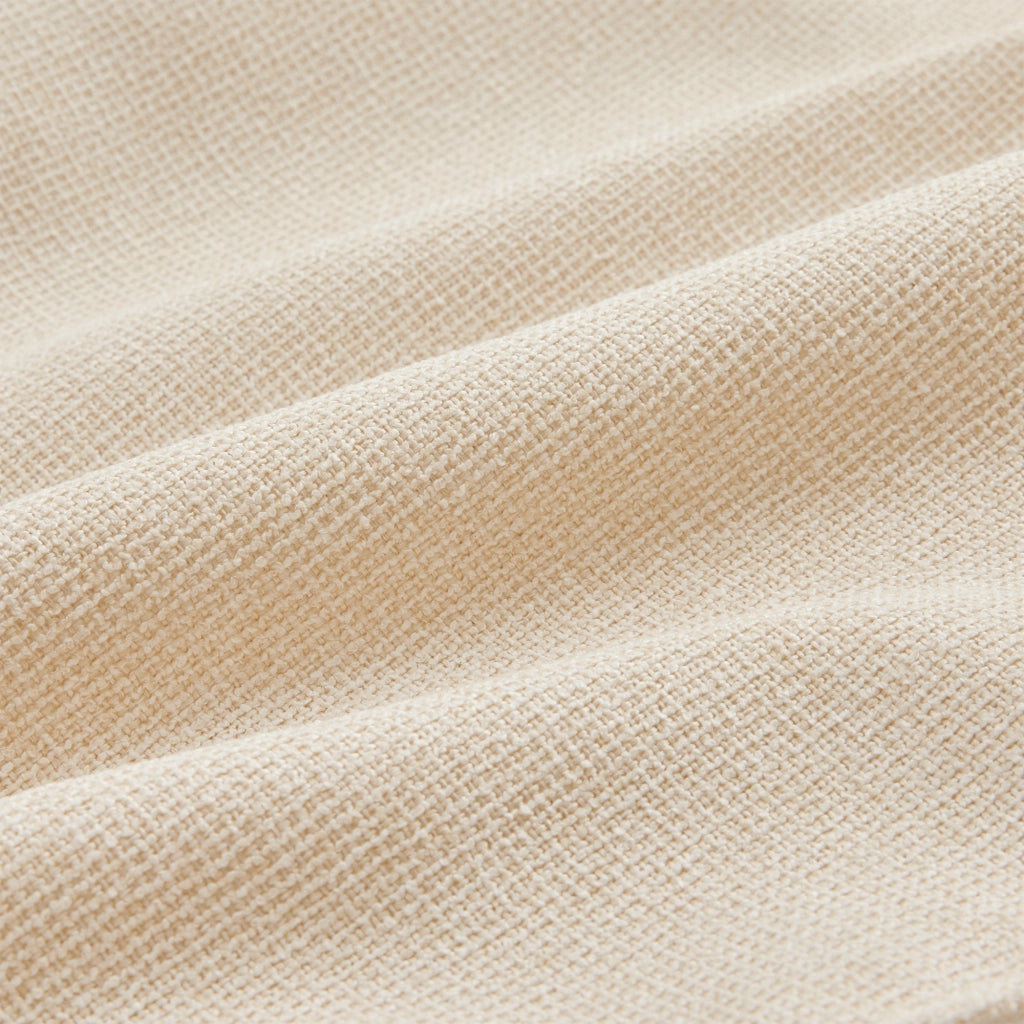 Divano 4 posti 290x83x88 cm con console, USB e portabevande in tessuto effetto lino beige