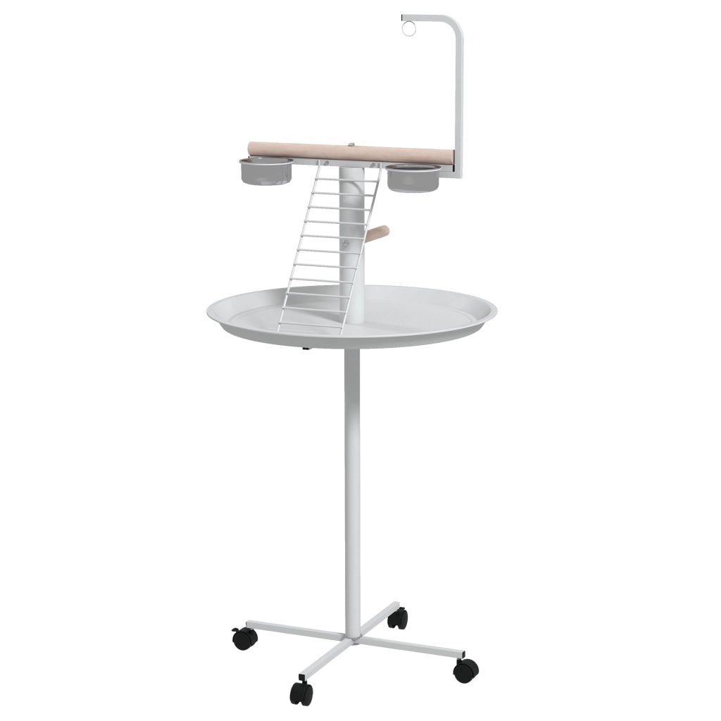 Mangiatoia per Uccelli con Piedistallo e Ruote ¨C Xylo ¨C 4 Rotelle 2 Ciotole Rimovibili Acciaio Inox ? 60 x 138H cm Bianco